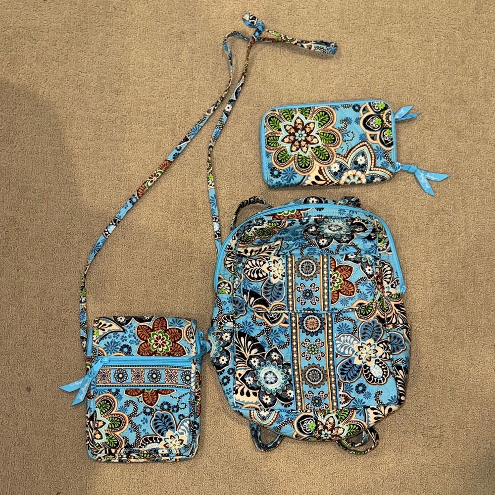 Vera Bradley Floral Blue Backpack Set